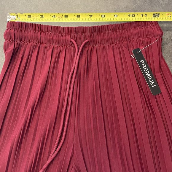JOHNNY Wine Pleated Wide Leg Pants Drawstring - Picture 4 of 7